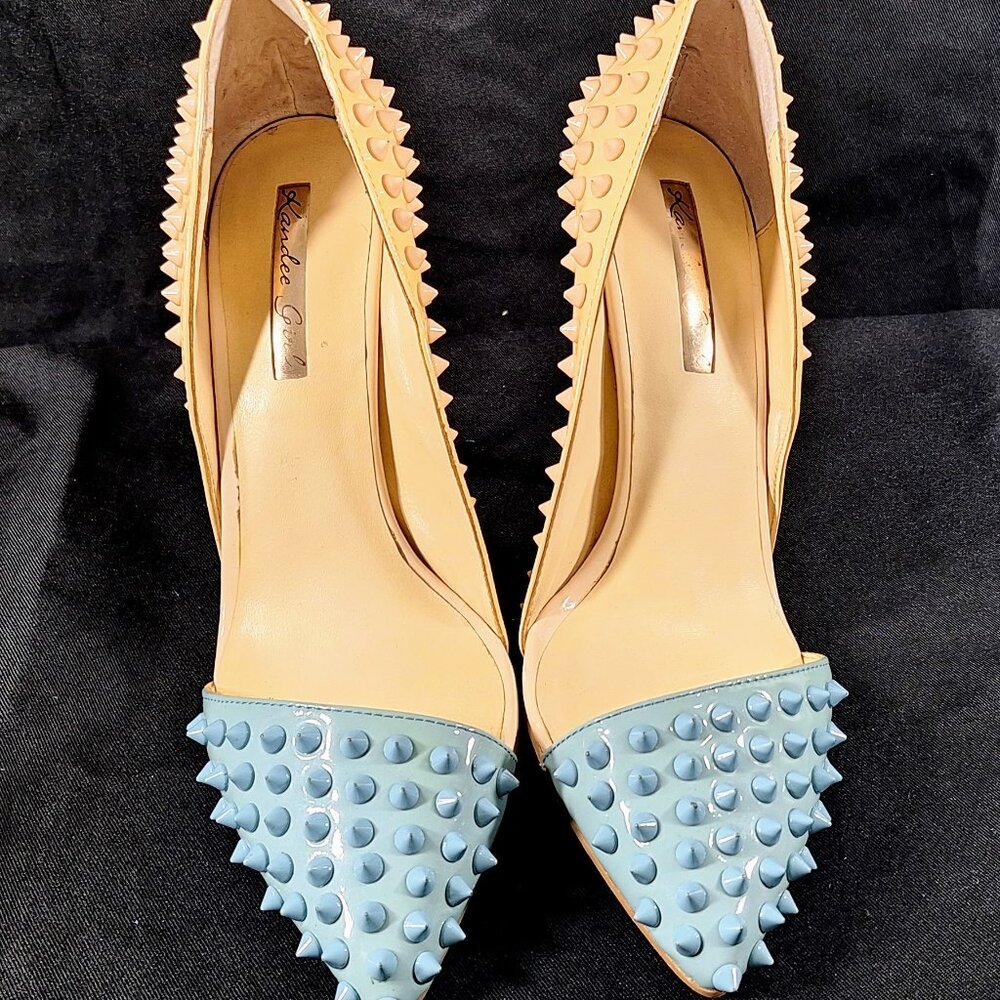 Kandee Girl BiColor Nude Blue Spiky Heels (like Christian Louboutin) 9 US 40 EU - Picture 2 of 9
